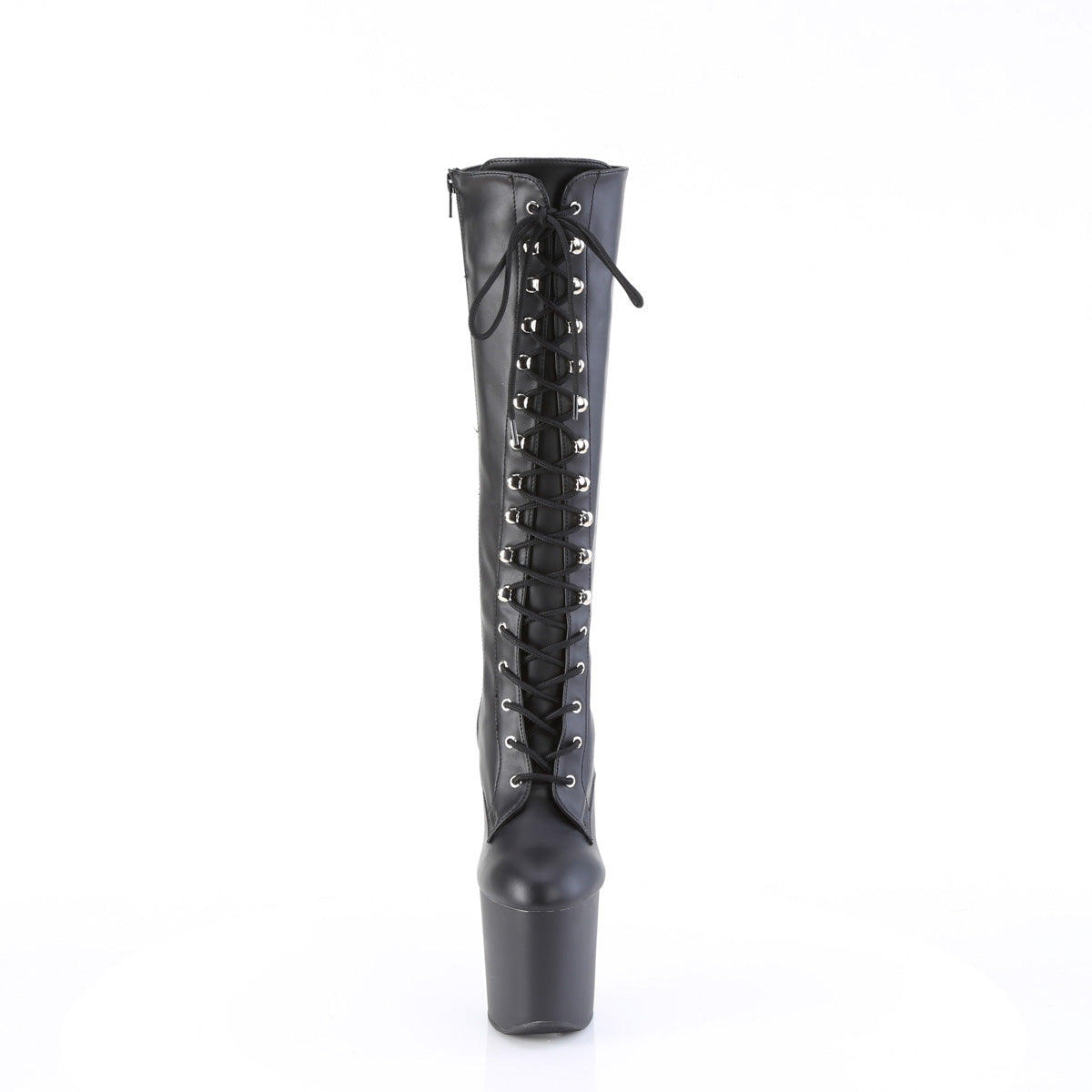 Pleaser CRAZE-2023 Black / Black Matte Lace-Up Platform Knee High Boots - 8 Inch Heels