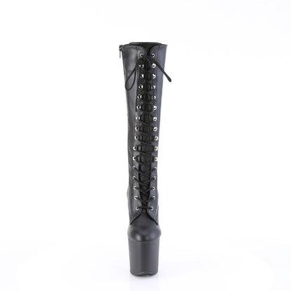 Pleaser CRAZE-2023 Black / Black Matte Lace-Up Platform Knee High Boots - 8 Inch Heels