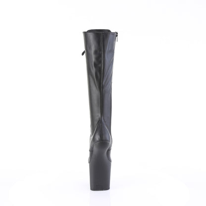 Pleaser CRAZE-2023 Black / Black Matte Lace-Up Platform Knee High Boots - 8 Inch Heels