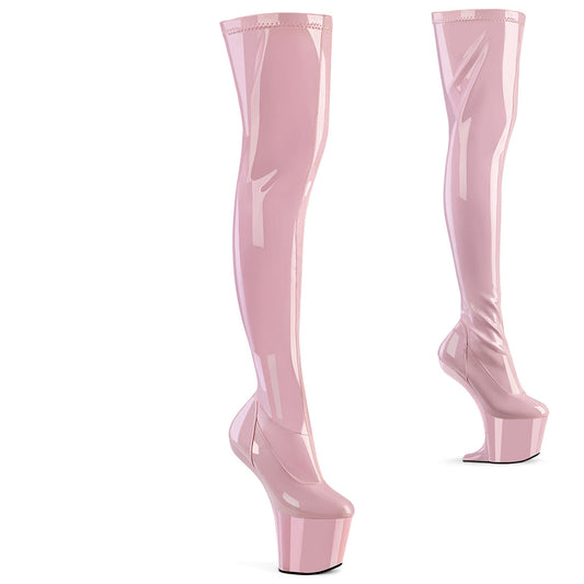 CRAZE-3000 Pleaser Baby Pink 8 Inch Stage Heel Thigh High Boots B. Pink Str. Pat B. Pink