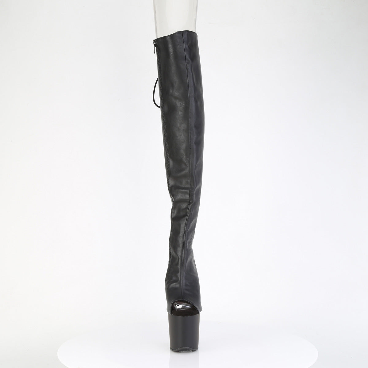 Pleaser CRAZE-3019 Black / Black Matte Lace-Up Open Toe Platform Over the Knee Boots - 8 Inch Heels
