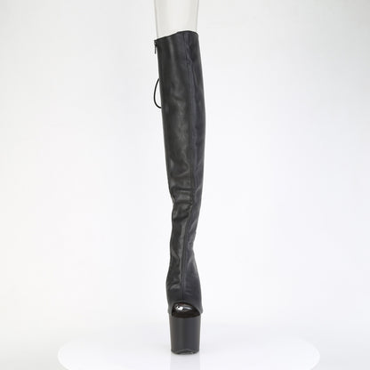 Pleaser CRAZE-3019 Black / Black Matte Lace-Up Open Toe Platform Over the Knee Boots - 8 Inch Heels