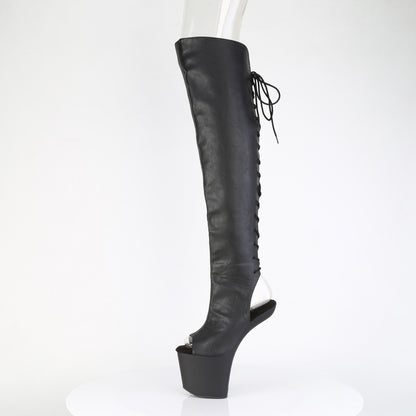 Pleaser CRAZE-3019 Black / Black Matte Lace-Up Open Toe Platform Over the Knee Boots - 8 Inch Heels