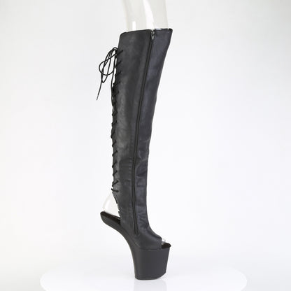 Pleaser CRAZE-3019 Black / Black Matte Lace-Up Open Toe Platform Over the Knee Boots - 8 Inch Heels