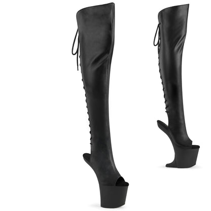 Pleaser CRAZE-3019 Black / Black Matte Lace-Up Open Toe Platform Over the Knee Boots - 8 Inch Heels
