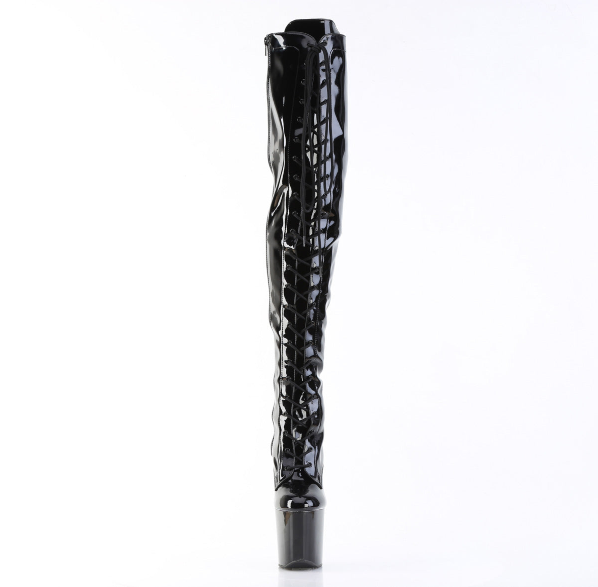 Pleaser CRAZE-3023 Black Lace-Up Platform Thigh High Boots - 8 Inch Heels