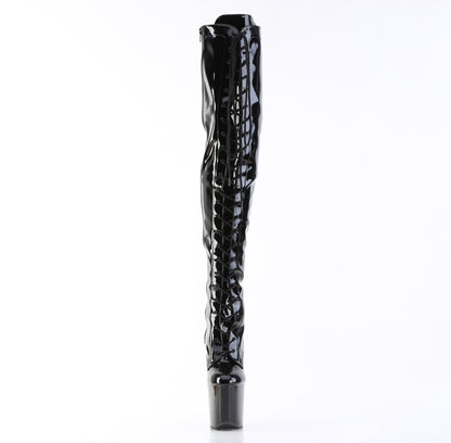 Pleaser CRAZE-3023 Black Lace-Up Platform Thigh High Boots - 8 Inch Heels