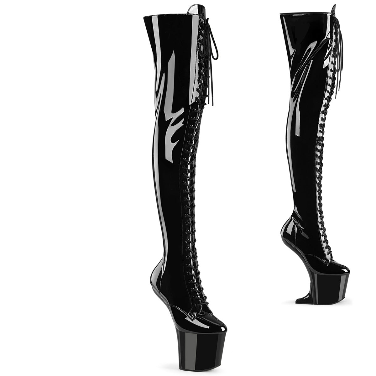 CRAZE-3023 Pleaser Black 8 Inch Strippers Thigh High Boots Blk Pat Blk