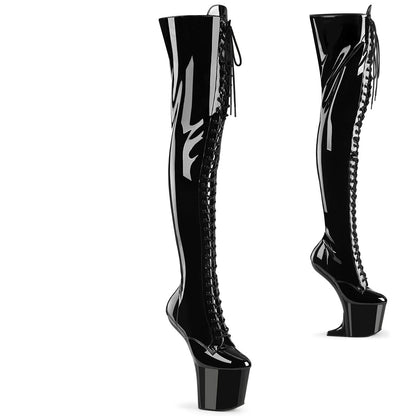 CRAZE-3023 Pleaser Black 8 Inch Strippers Thigh High Boots Blk Pat Blk