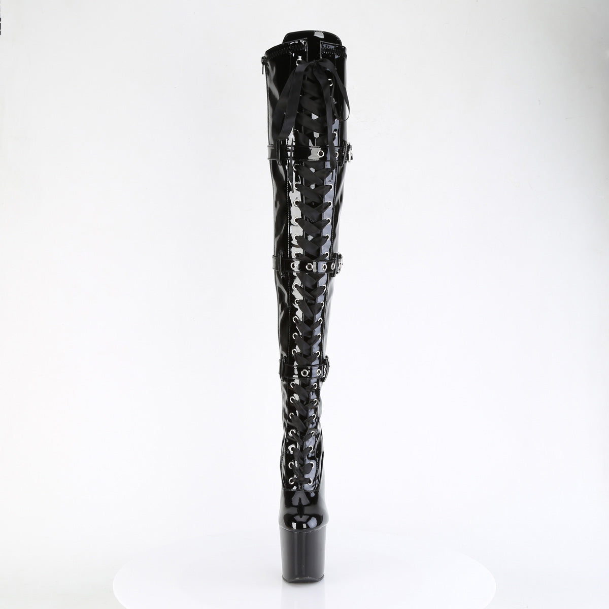 Pleaser CRAZE-3028 Black Lace-Up Platform Thigh High Boots - 8 Inch Heels