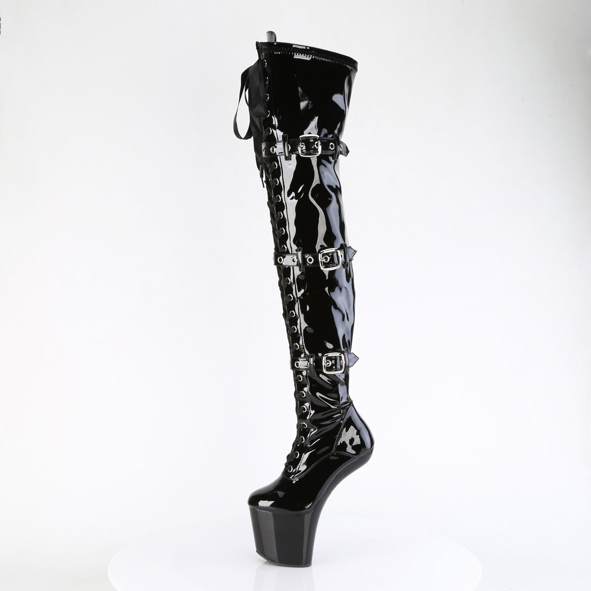 Pleaser CRAZE-3028 Black Lace-Up Platform Thigh High Boots - 8 Inch Heels