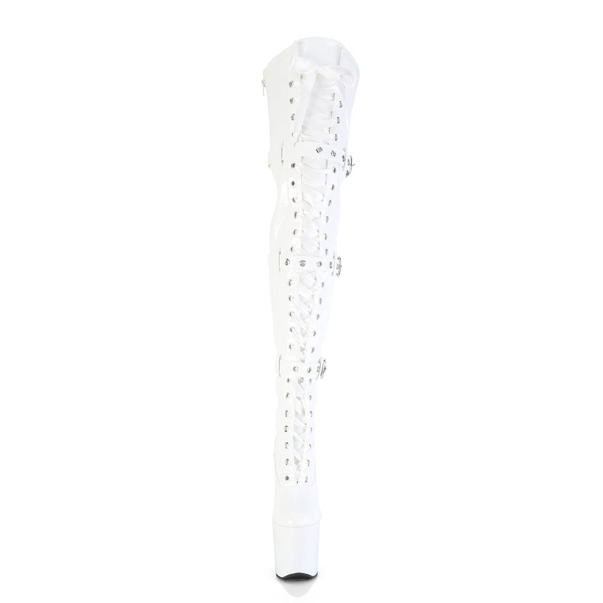 Pleaser CRAZE-3028 White Lace-Up Platform Thigh High Boots - 8 Inch Heels