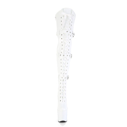 Pleaser CRAZE-3028 White Lace-Up Platform Thigh High Boots - 8 Inch Heels