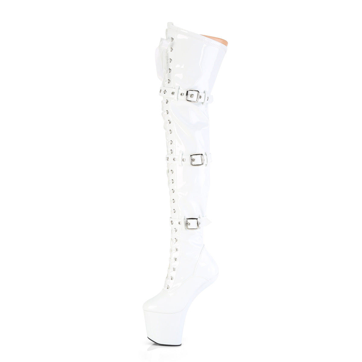 Pleaser CRAZE-3028 White Lace-Up Platform Thigh High Boots - 8 Inch Heels