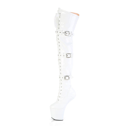 Pleaser CRAZE-3028 White Lace-Up Platform Thigh High Boots - 8 Inch Heels