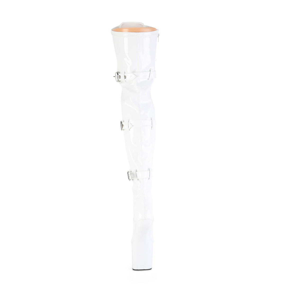 Pleaser CRAZE-3028 White Lace-Up Platform Thigh High Boots - 8 Inch Heels