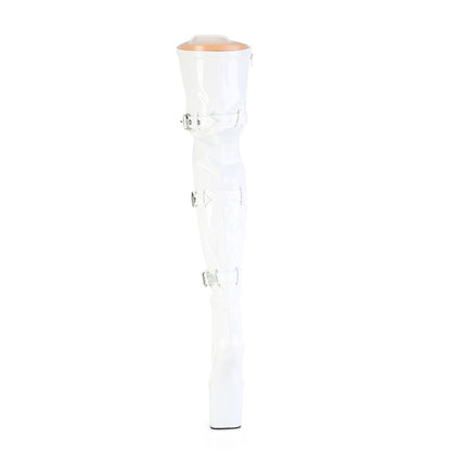 Pleaser CRAZE-3028 White Lace-Up Platform Thigh High Boots - 8 Inch Heels