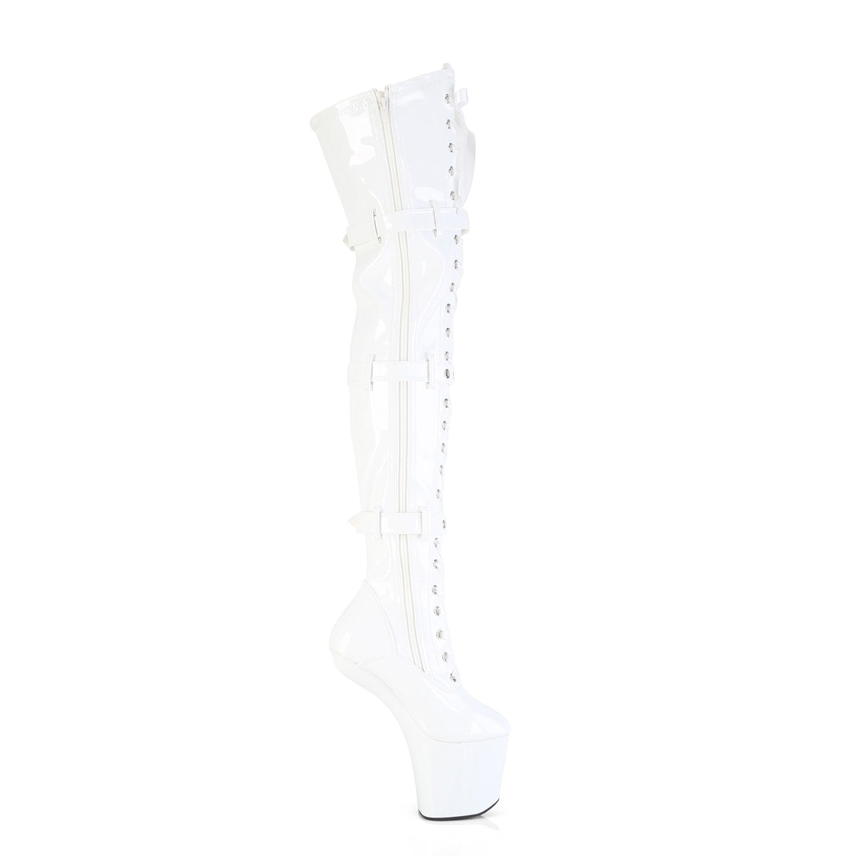 Pleaser CRAZE-3028 White Lace-Up Platform Thigh High Boots - 8 Inch Heels
