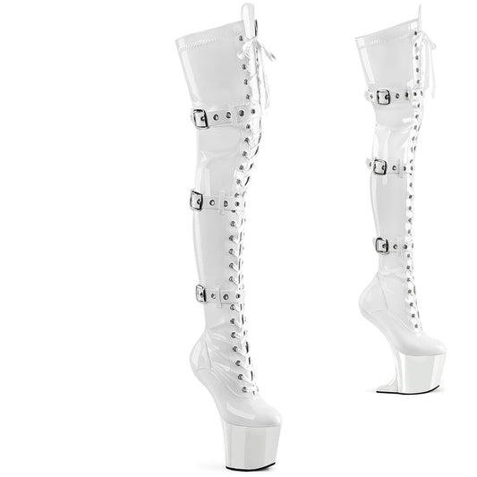 Pleaser CRAZE-3028 White Lace-Up Platform Thigh High Boots - 8 Inch Heels