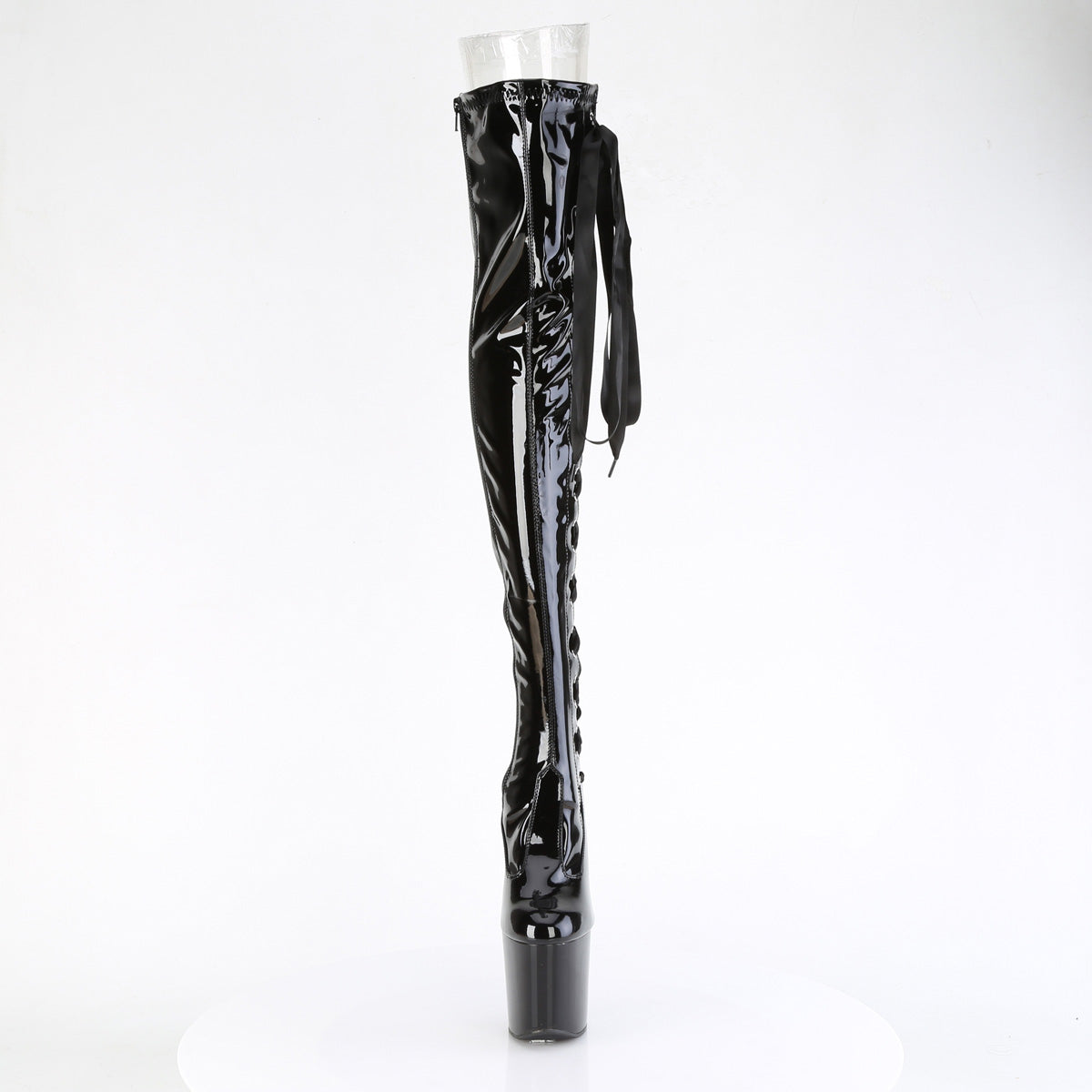 Pleaser CRAZE-3050 Black Lace-Up Platform Thigh High Boots - 8 Inch Heels