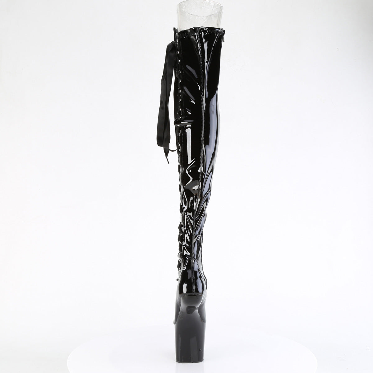 Pleaser CRAZE-3050 Black Lace-Up Platform Thigh High Boots - 8 Inch Heels