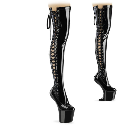 Pleaser CRAZE-3050 Black Lace-Up Platform Thigh High Boots - 8 Inch Heels
