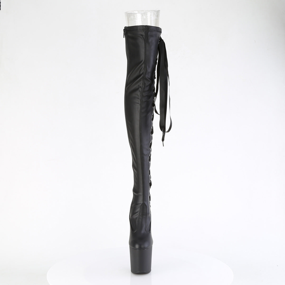 Pleaser CRAZE-3050 Black / Black Matte Lace-Up Platform Thigh High Boots - 8 Inch Heels