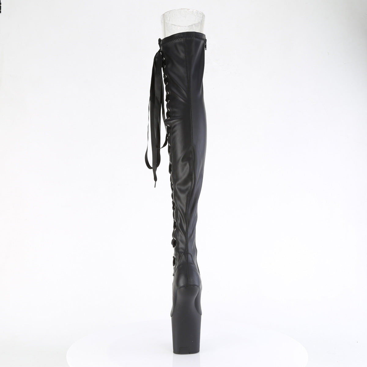 Pleaser CRAZE-3050 Black / Black Matte Lace-Up Platform Thigh High Boots - 8 Inch Heels
