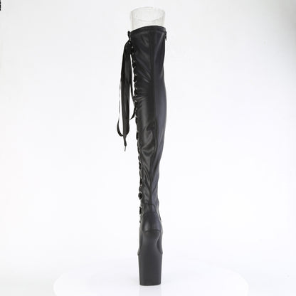 Pleaser CRAZE-3050 Black / Black Matte Lace-Up Platform Thigh High Boots - 8 Inch Heels