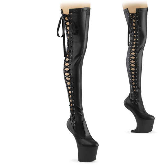 Pleaser CRAZE-3050 Black / Black Matte Lace-Up Platform Thigh High Boots - 8 Inch Heels