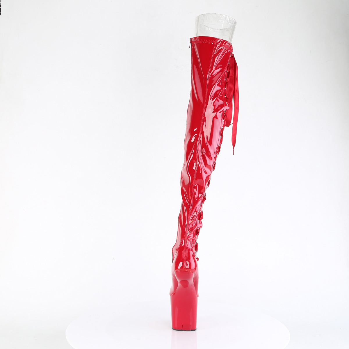 Pleaser CRAZE-3050 Red Lace-Up Platform Thigh High Boots - 8 Inch Heels