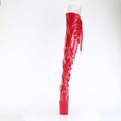 Pleaser CRAZE-3050 Red Lace-Up Platform Thigh High Boots - 8 Inch Heels