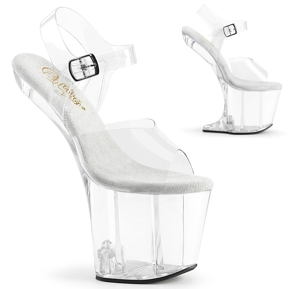 Pleaser CRAZE-808 Clear Platform Sandals - 8 Inch Heels