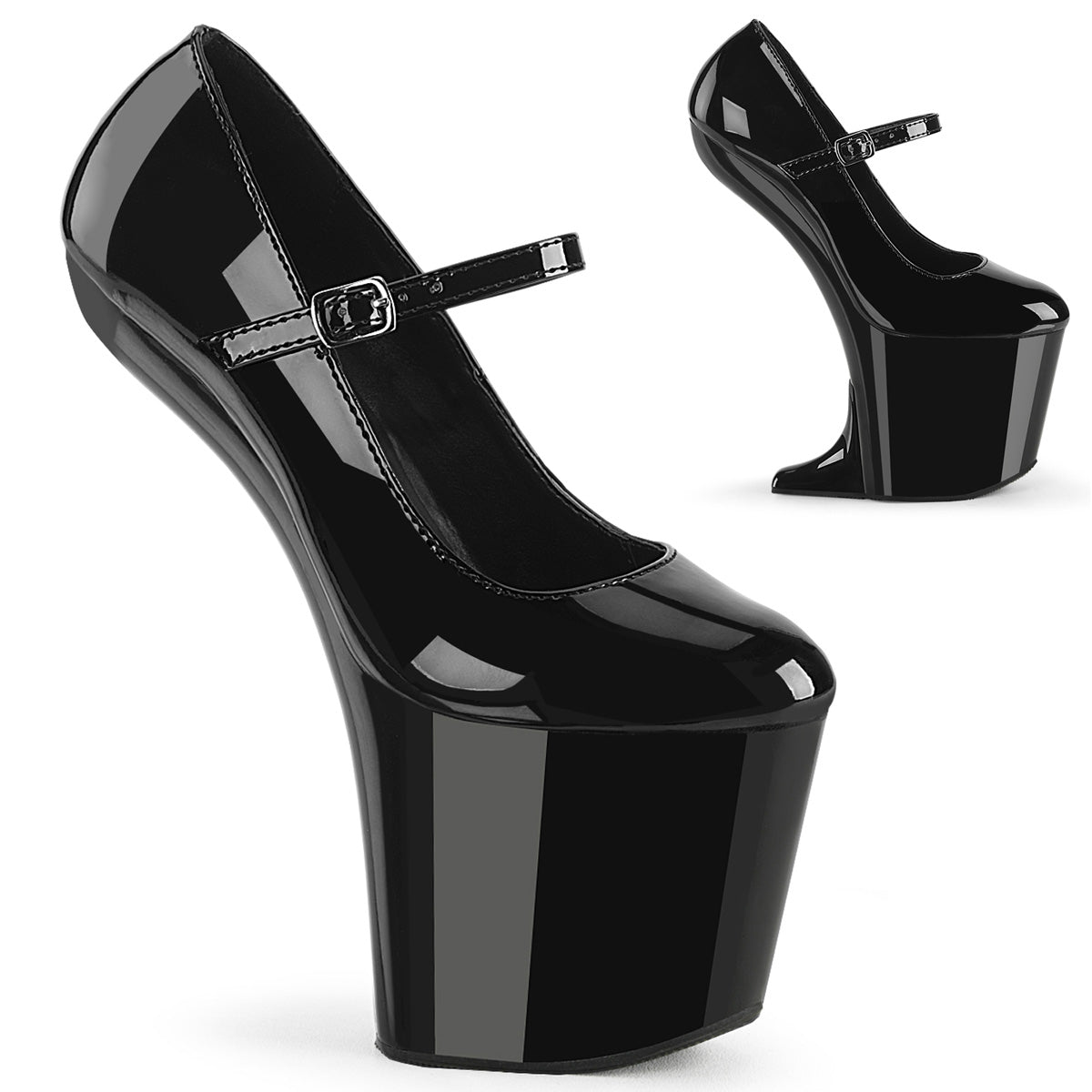 Pleaser CRAZE-880 Black Platform Mary Jane Shoes - 8 Inch Heels