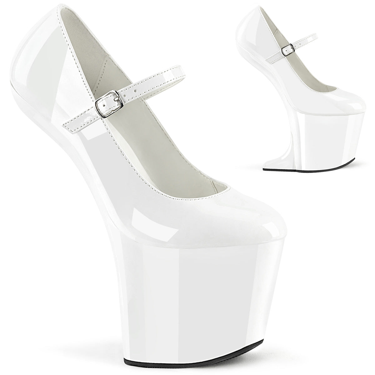 Pleaser CRAZE-880 White Platform Mary Jane Shoes - 8 Inch Heels
