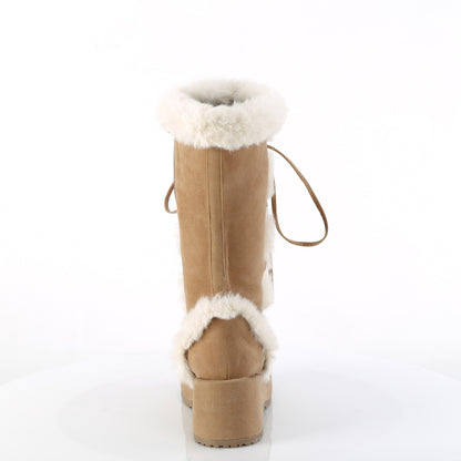 Demonia CUBBY-311 Camel Vegan Suede Lace-Up Platform Mid Calf Boots