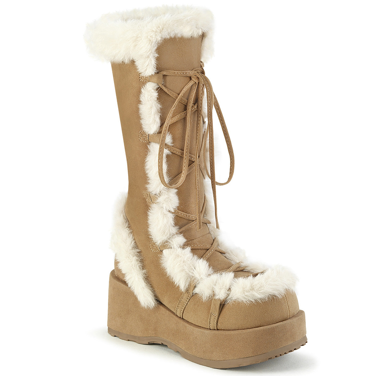 CUBBY-311 Demonia Cult Camel Alternative Knee High Boots Camel Vegan Suede