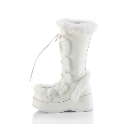 Demonia CUBBY-311 White Lace-Up Platform Mid Calf Boots