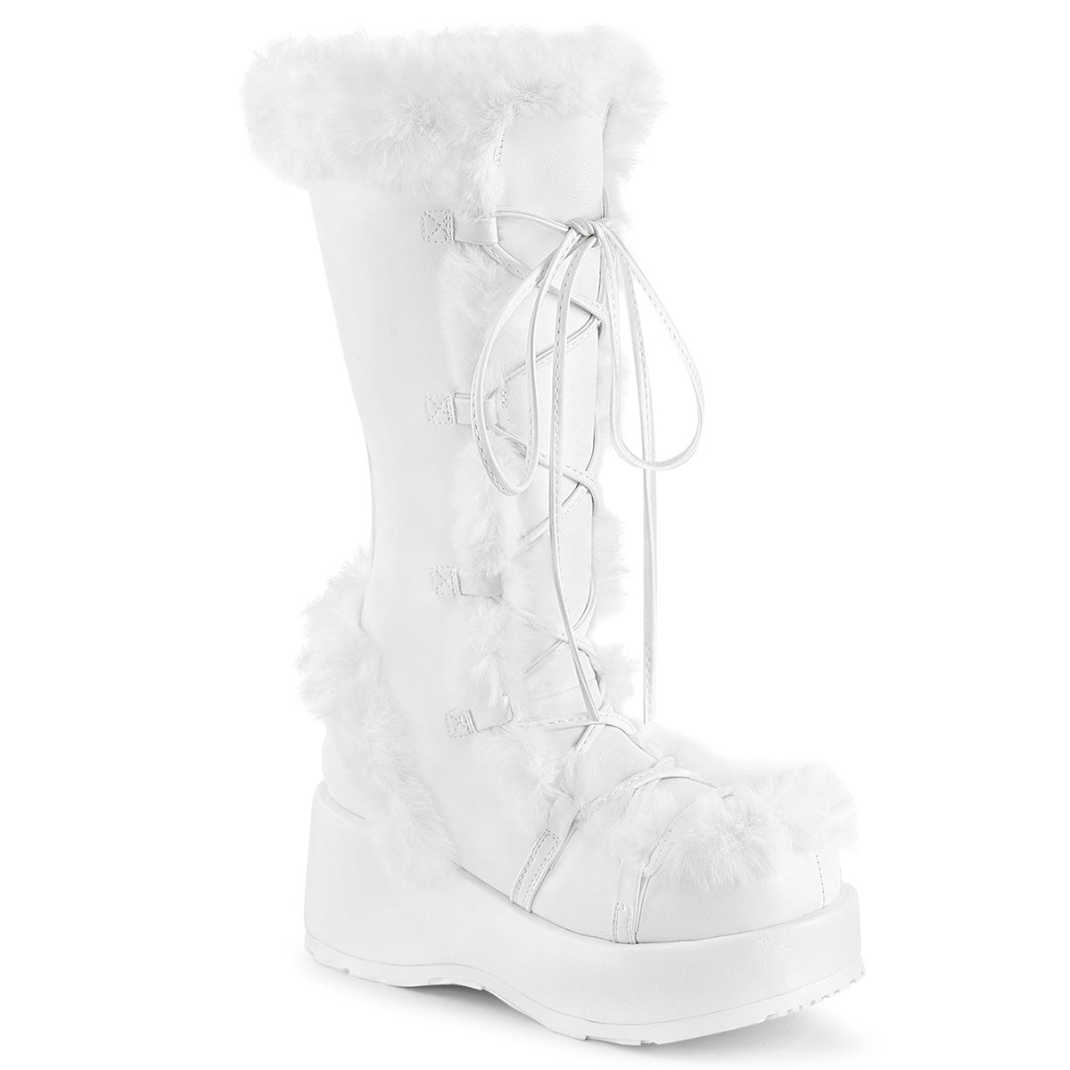 CUBBY-311 Demonia Cult White Alternative Knee High Boots Wht Vegan Leather