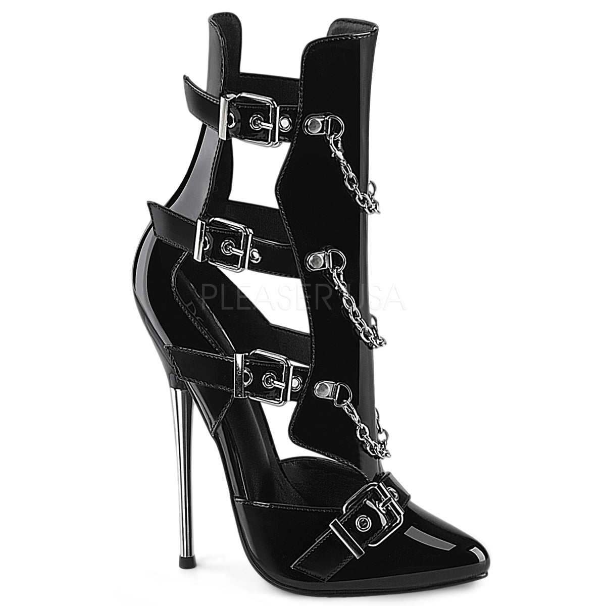 DAGGER-15 Devious Black 6.3 Inch Fetish Heels Blk Pat