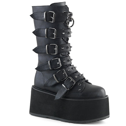 Demonia DAMNED-225 Black Lace-Up Platform Mid Calf Boots