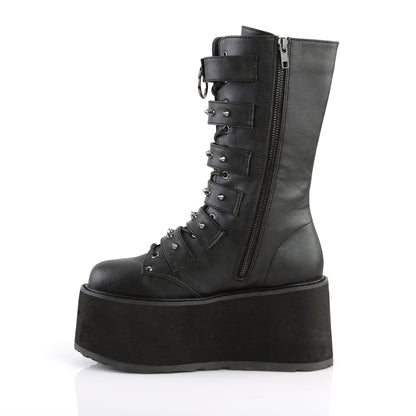Demonia DAMNED-225 Black Lace-Up Platform Mid Calf Boots