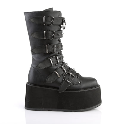 Demonia DAMNED-225 Black Lace-Up Platform Mid Calf Boots