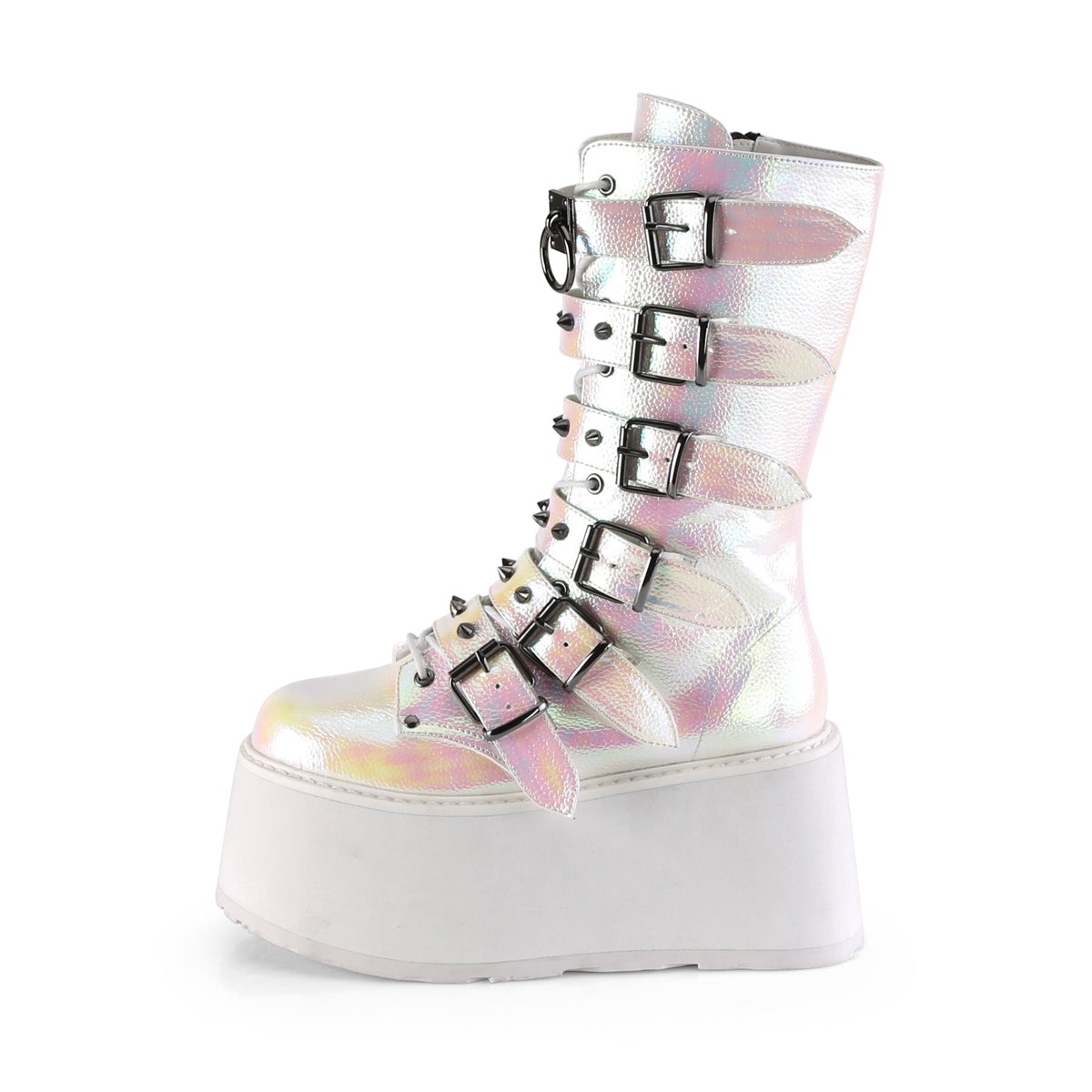 DAMNED-225 Demonia Cult Pearl Iridescent Alternative Knee High Boots