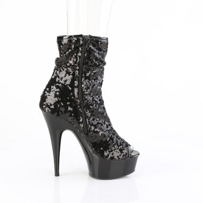 DELIGHT-1008SQ Pleaser Black Sequins 6 Inch Glamour Models Ankle Boots