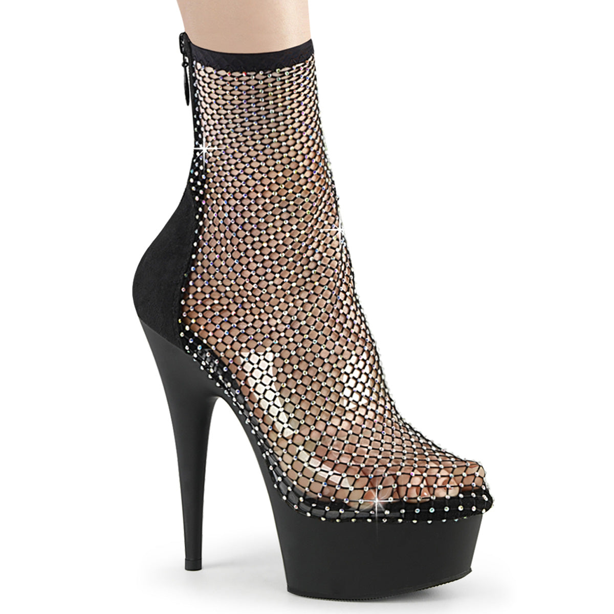 DELIGHT-1009 Pleaser Black 6 Inch Stratement Ankle Boots Blk Faux Suede-RS Mesh Blk Matte