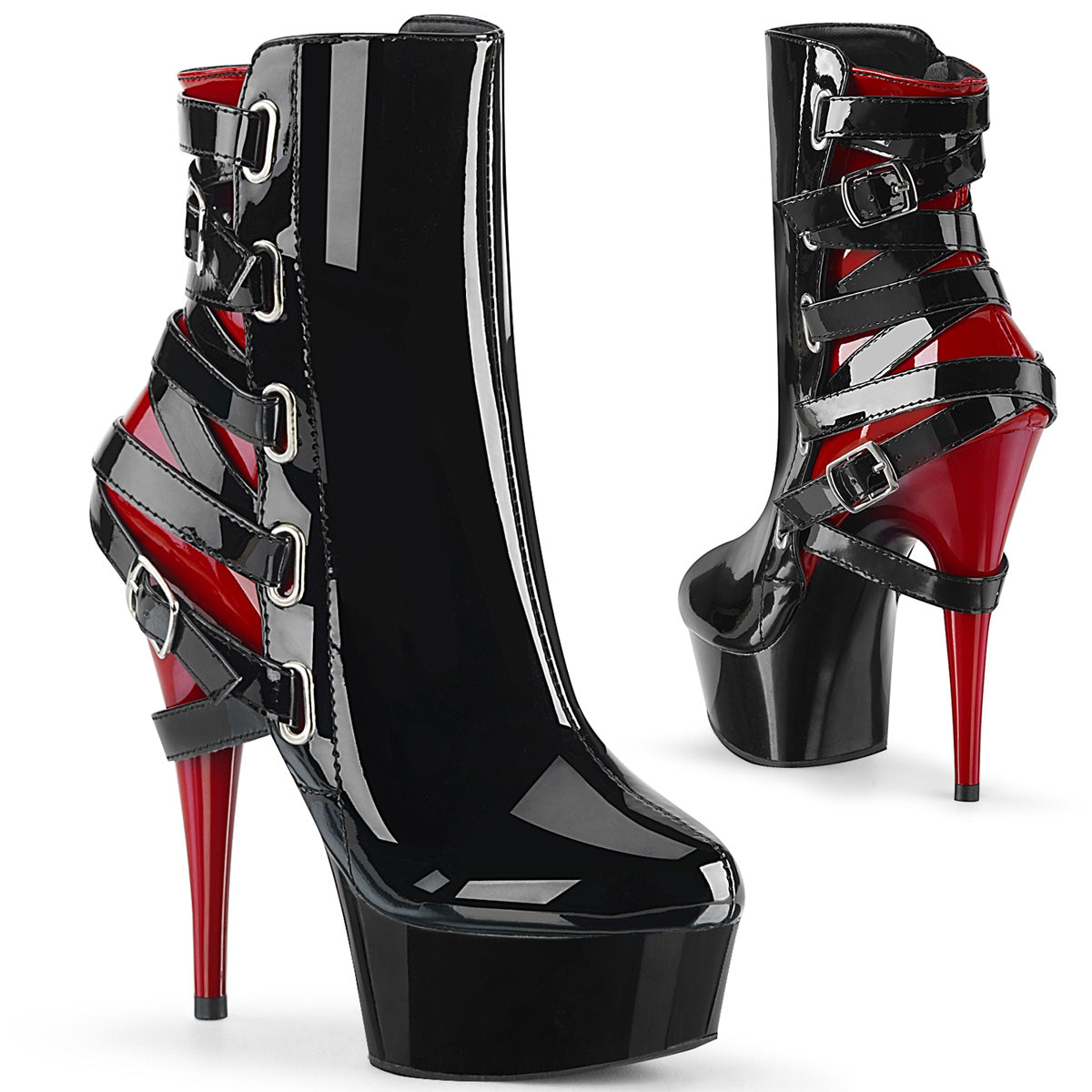 DELIGHT-1012 Pleaser Black Red 6 Inch Pole Dance Ankle Boots