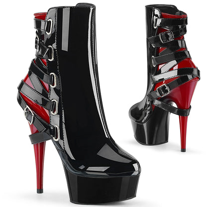 DELIGHT-1012 Pleaser Black Red 6 Inch Pole Dance Ankle Boots