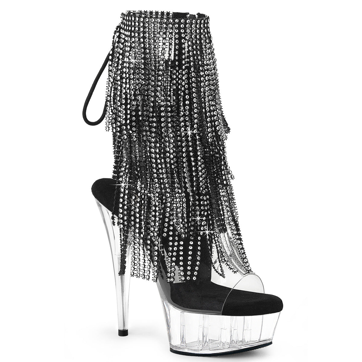 DELIGHT-1017RSF Pleaser Clear 6 Inch Strippers Platform Ankle Boots Clr-Blk Clr
