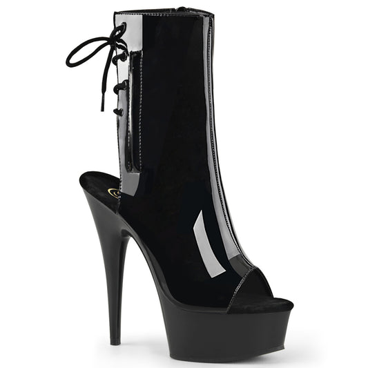 Pleaser DELIGHT-1018 Black Lace-Up Open Toe Platform Ankle Boots - 6 Inch Heels
